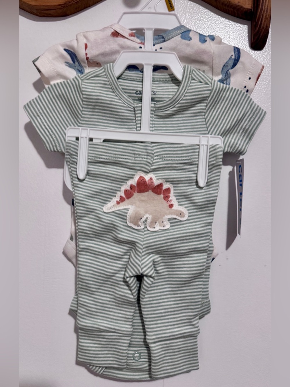 Carter's Green Stripe Dino Matching Set